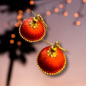 Cute  Stuffed Hanging Gold and Red/orange colored Jhumka Earrings 2/$22